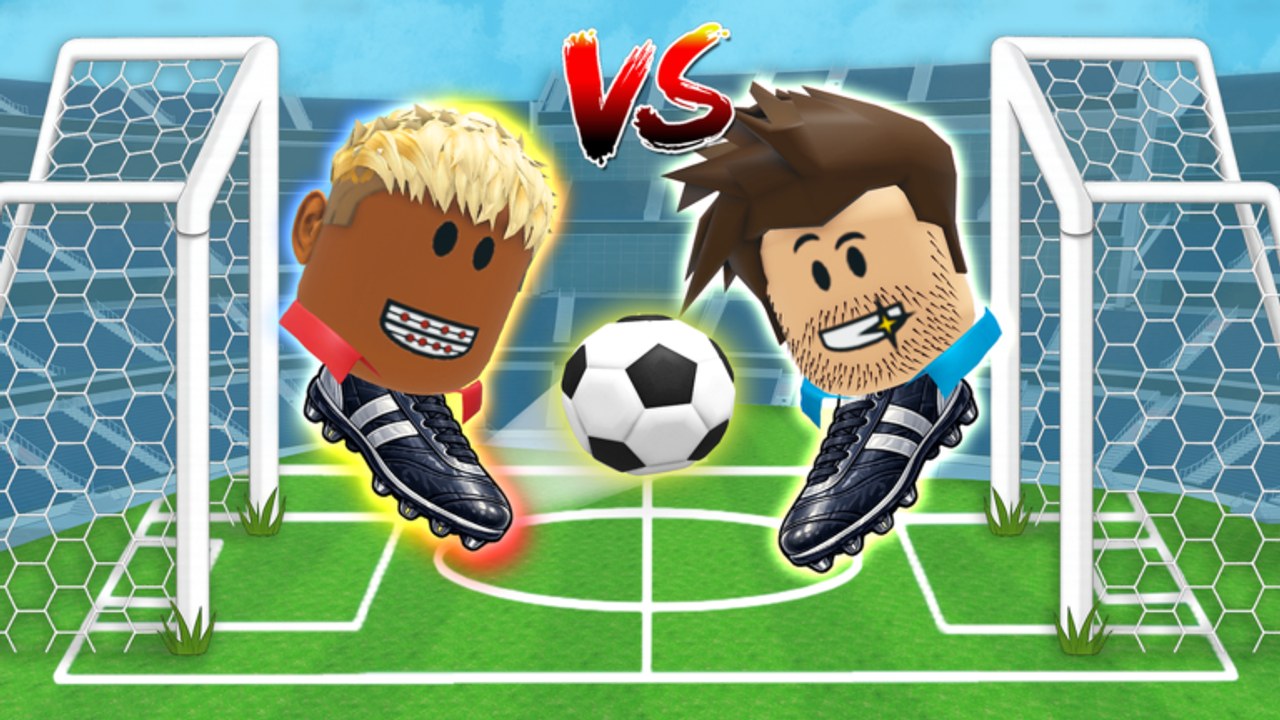 Partido 1v1 de Super Head Soccer en un estadio 2D con jugadores de cabeza grande disputando el balón